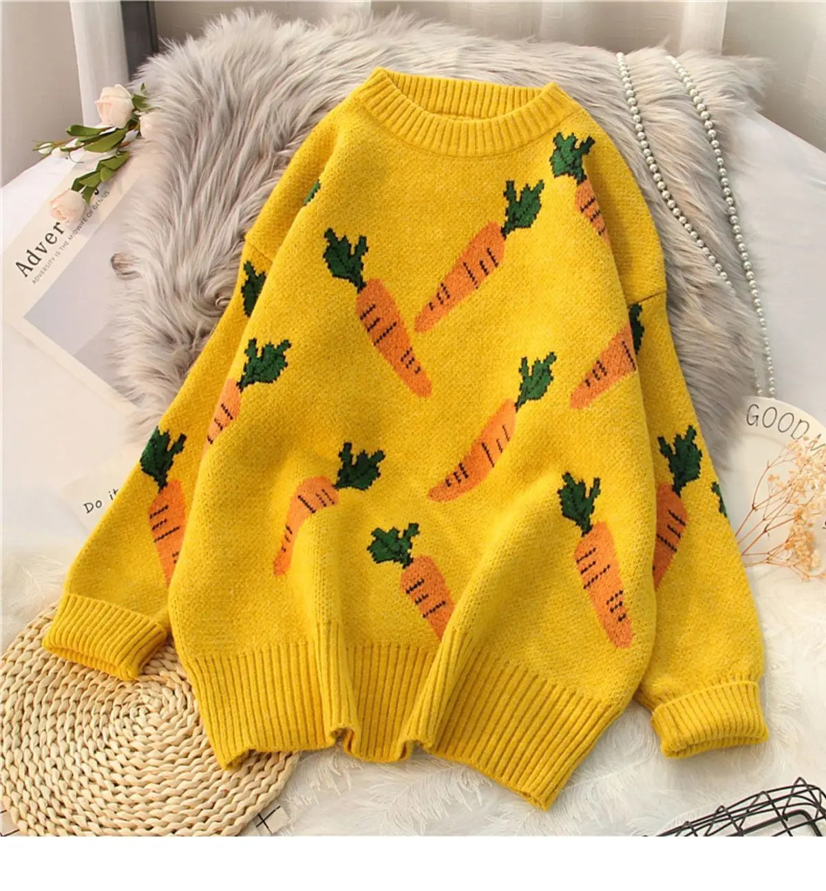 2023 Autumn/Winter New Sweater Outerwear Korean Student Pullover Slouchy Loose Knitted Top