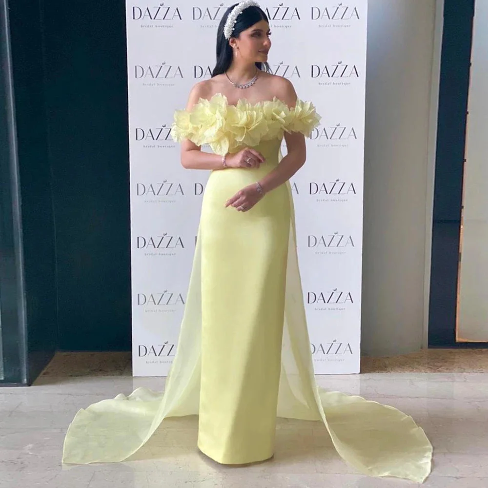 MULONG Said Elegant Arabic Light Yellow Evening Dress with Overskirt for Women Wedding Party Dubai Lilac Formal Prom Gowns