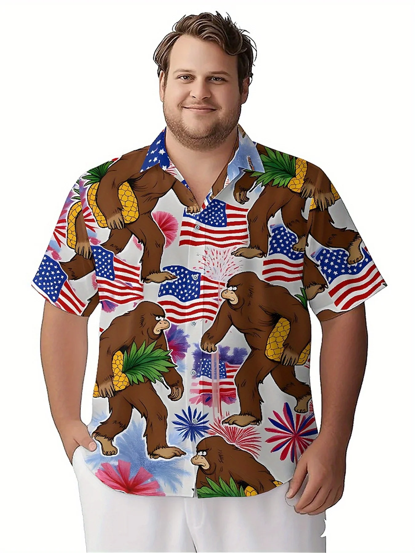 Men's Plus Size Hawaiian Shirts Celebrating The Independence Day with The American Flag pattern, Aloha Shirts,summer Clothes