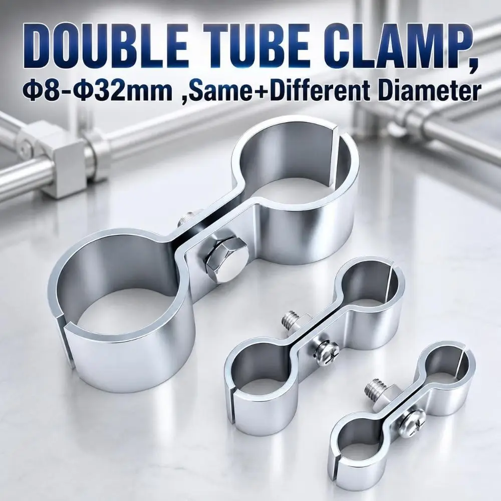 Practical 8‑Shape Double Tube Clamp Zinc Plating Adjustable Twin Hose Clamp Heavy‑duty Anti‑rust Parallel Pipe Clamp Machinery