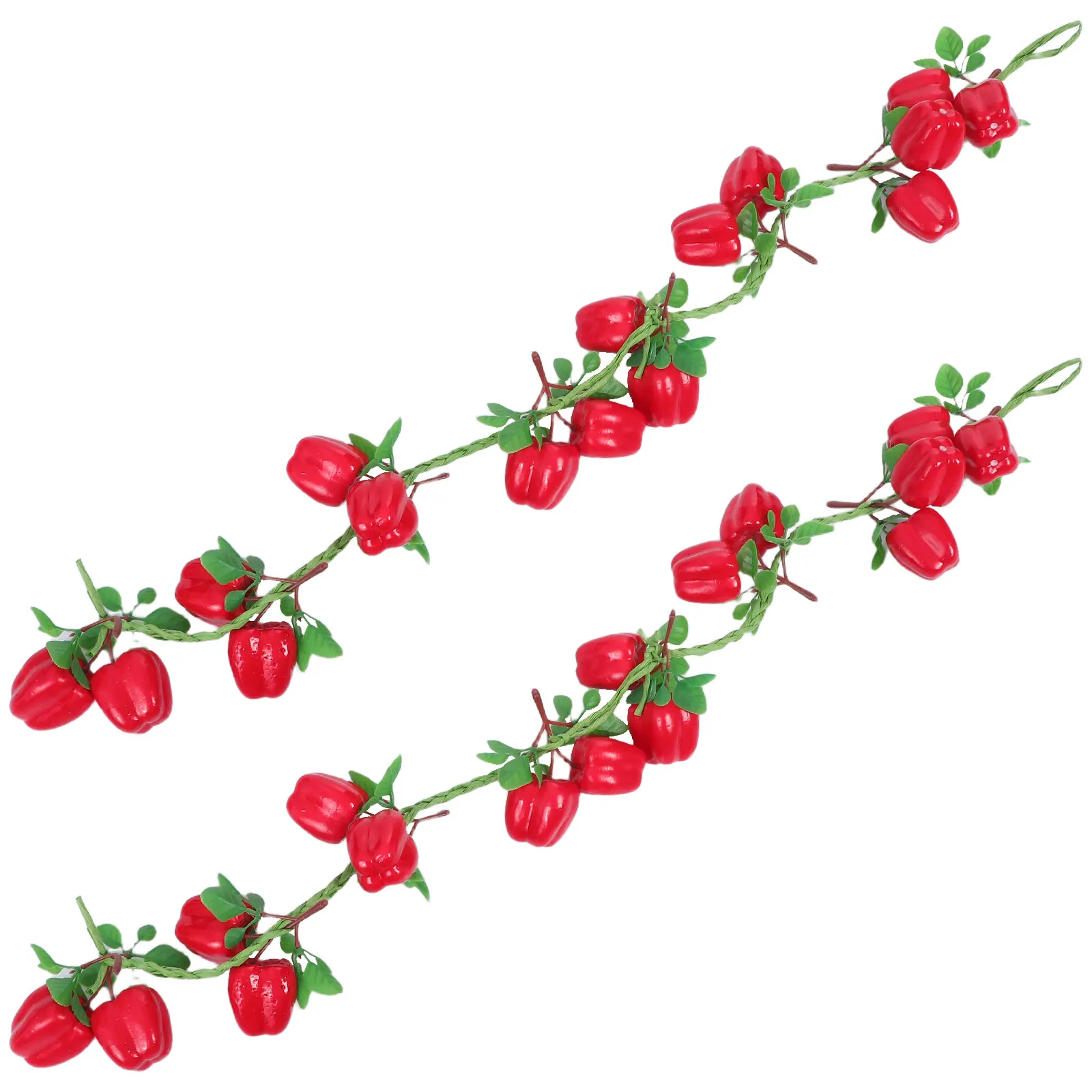 2Pcs Artificial Pepper Garland String Realistic Simulation Hanging Kitchen Decor Bright Colorful Fake Chili Pepper Decoration