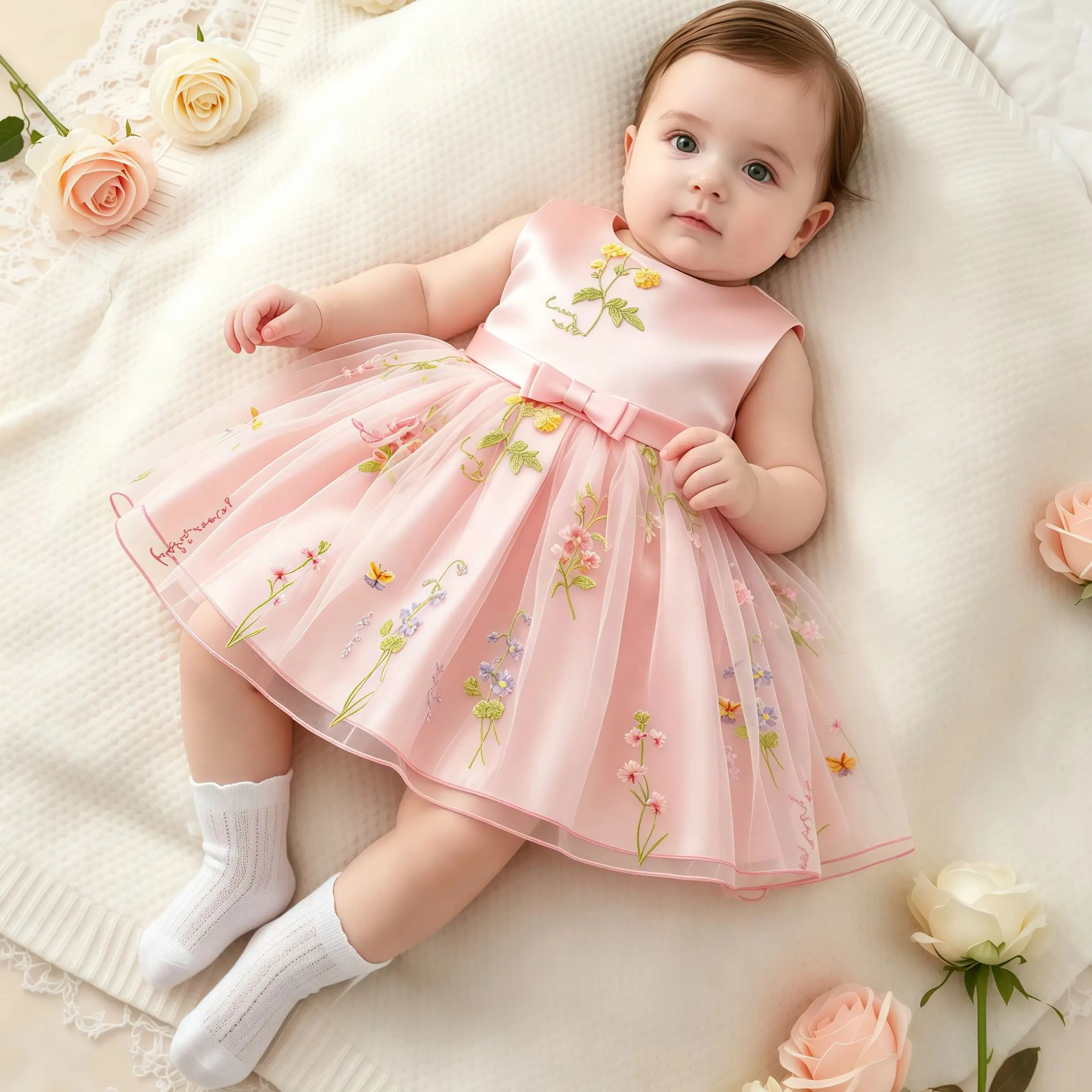 Baby Girls Party Dresses Embroidery Butterfly Flowers Tulle Princess Dress For Kids Birthday Wedding Photoshoot Baptism Vestidos