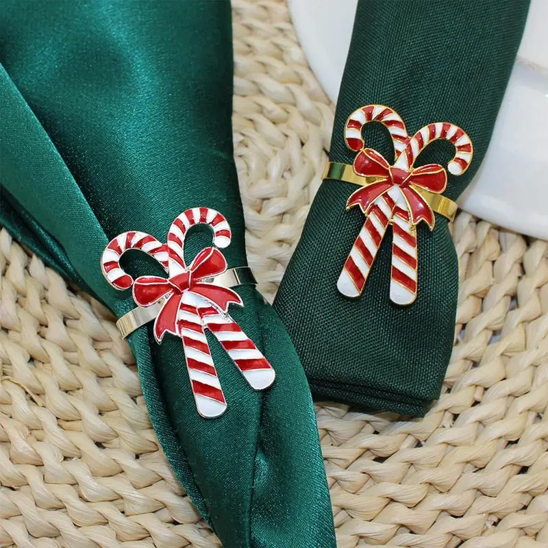 4pcs Candy Cane แหวนผ้าเช็ดปากโลหะผ้าเช็ดปากหัวเข็มขัด Xmas Tree ผู้ถือผ้าเช็ดปากความงามอาหารค่ําเครื่องประดับสําหรับ Home Christmas Decor