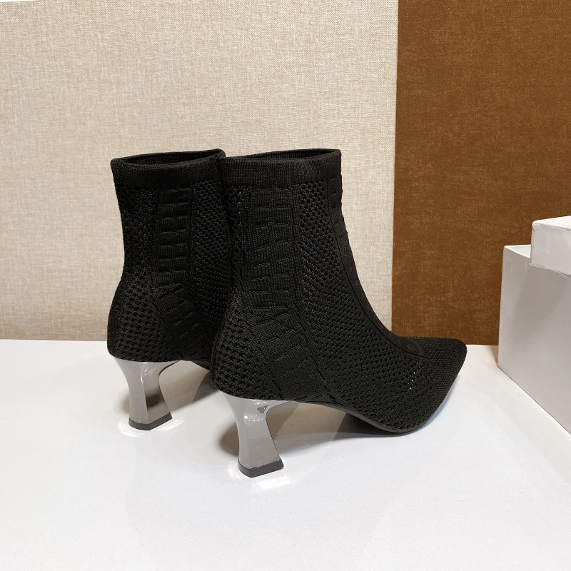 Size 42 Women Ankle Boots  High Heels Pumps Fall Fashion Comfort Stretch Fabric Sock Boot Femme Party Dress Shoes