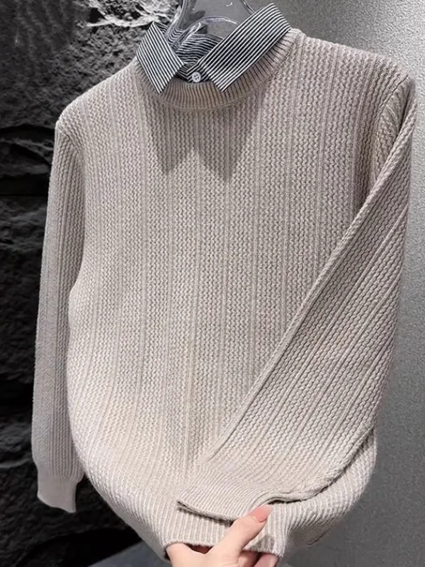 

plus Size Sweater irt Collar Casual Loose Knitted Warm Autumn Winter Top Fake Two-Piece Men Women Comfortable Breathable