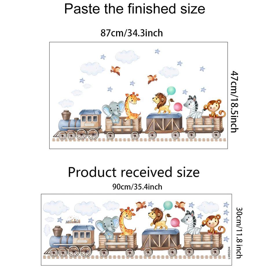 Cartoon animals riding a small train wall sticker, suitable for decorating posters and murals in children's rooms.