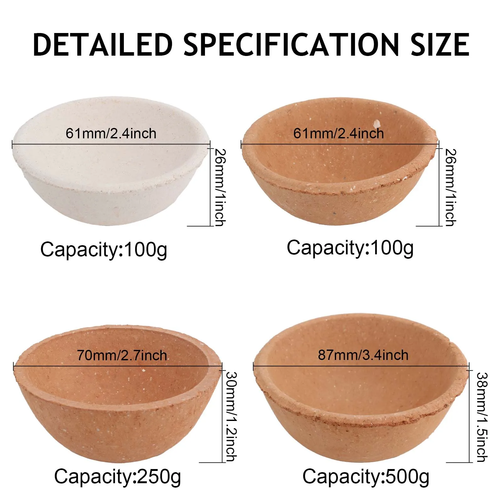 High-Temperature Quartz Silica Melting Crucible for Gold, Silver, and Platinum Casting - 100g, 250g, 500g