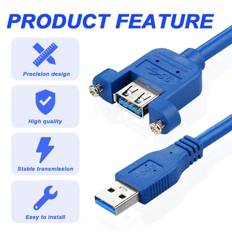 For Computers, Mobile Phones, Printers USB 3.0 SuperSpeed Male to Female Extension Panel Mount Cable with Screws