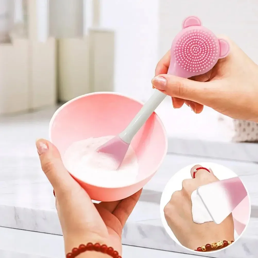 Escova Facial de Silicone em Formato de Urso com Dupla Face para Máscara Facial, Ferramenta de Cuidados com a Pele, Esfoliante Facial e Removedor de C