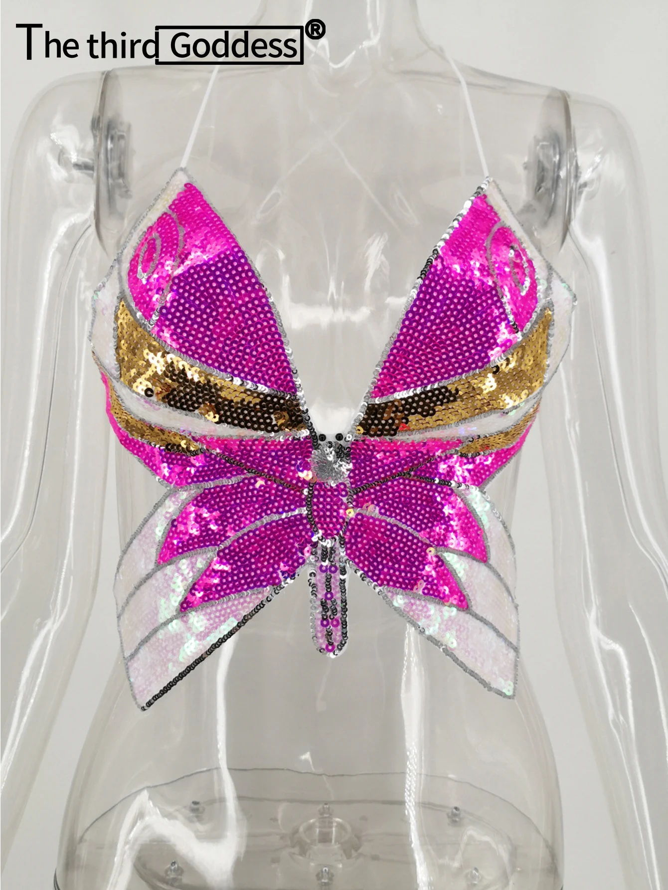 Sexy halter sequin butterfly top corset crop top women summer top club womens y2k clothes tops backless party vintage tank top