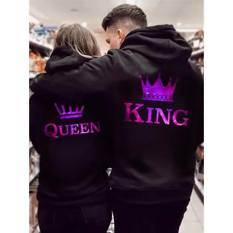 Sudaderas con capucha para parejas, Sudadera con estampado de Reina, estilo cielo estrellado, Sudaderas para amantes, Sudaderas con capucha de manga larga a la moda para hombres y mujeres, chándales