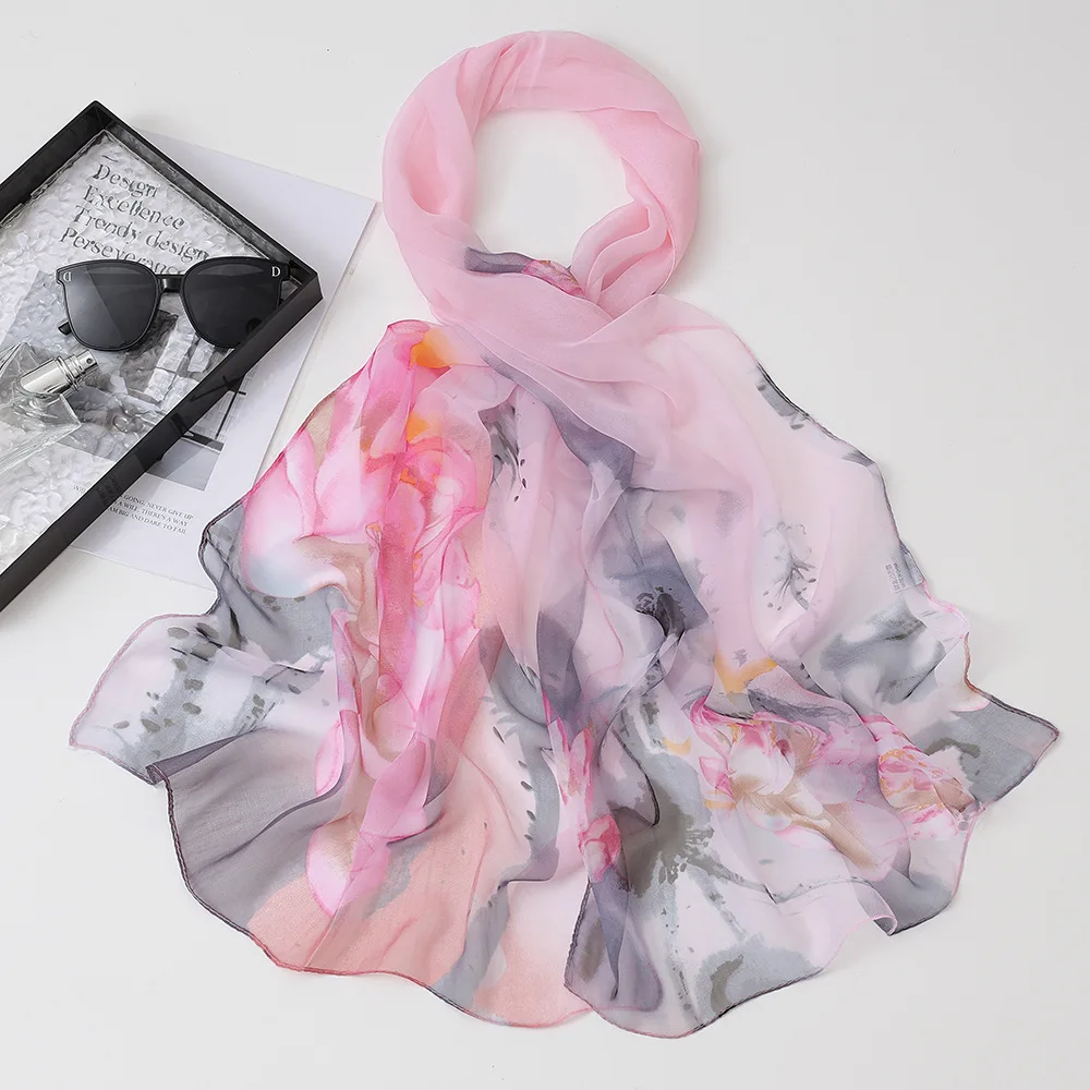 simulated silk printing  imitation silk scarf women's summer thin sunscreen shawl versatile long elegant headscarf 50x160