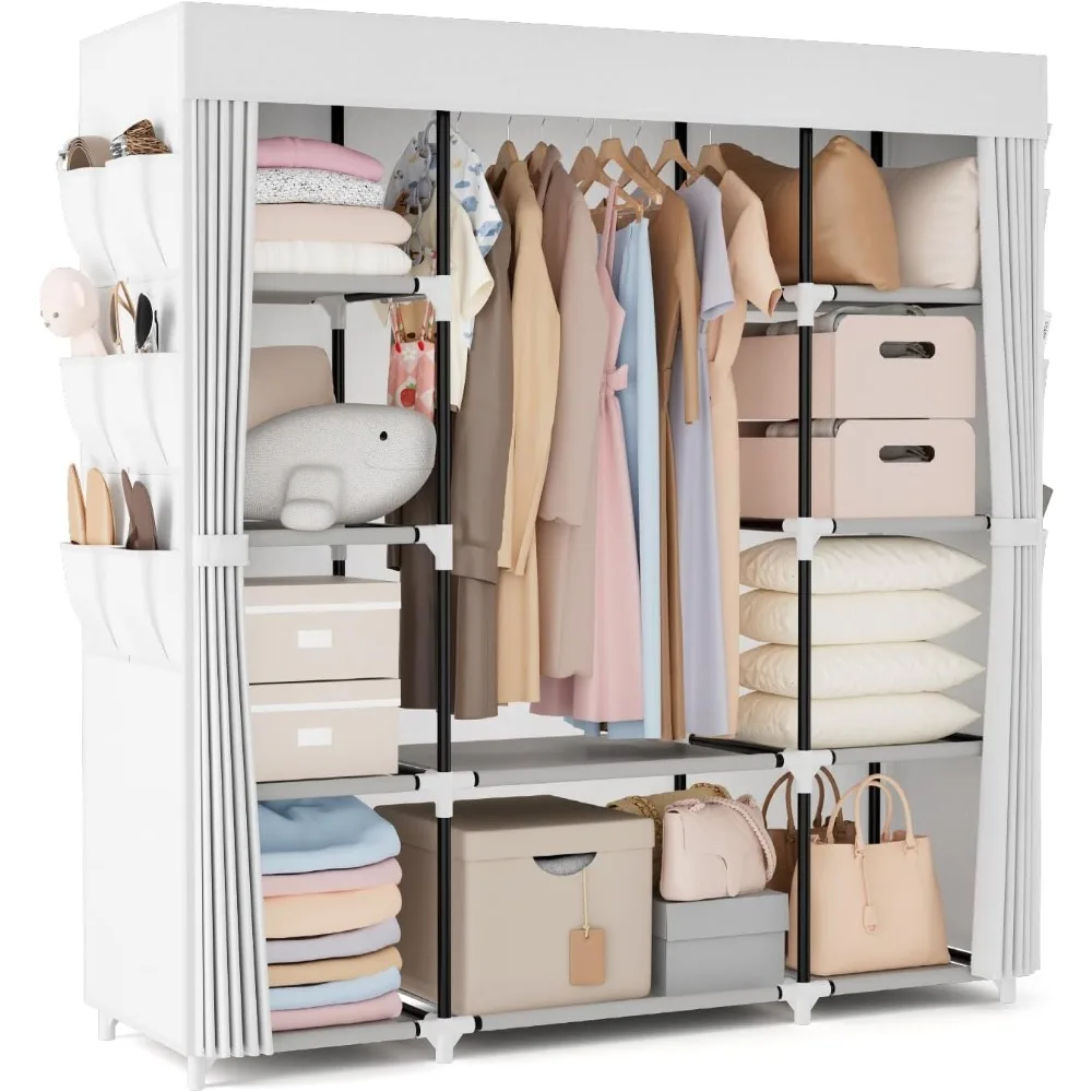 

Portable Closet Wardrobe for Hanging Clothes 57.3 Inch Large Capacity Clothes Rack with Cover, 10 Storage Organizer Shelves, 1