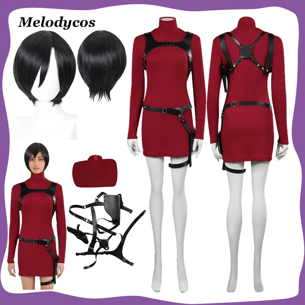 

Ада Вонг Косплей Красное Вязаное Платье Пояс Парик Игра Злой Фантазия Женский Костюм На Задний Ремень Набор Хэллоуин Карнавальный Маскировка Костюм Партии