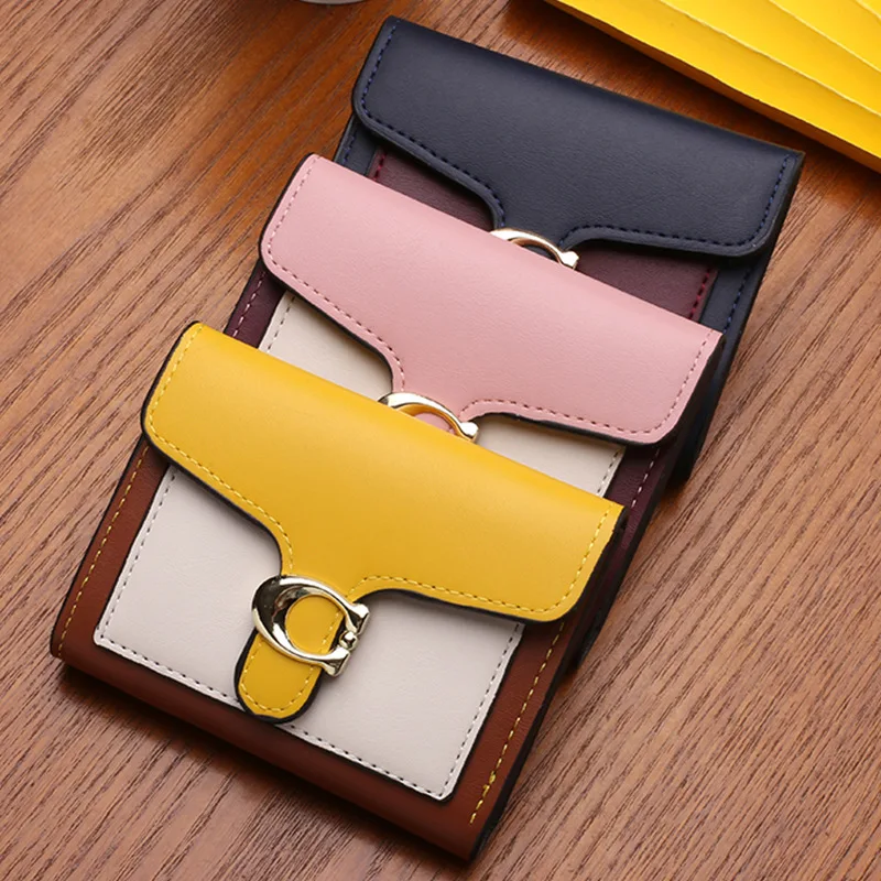 2026 New Versatile Fashionable Cute Small Wallet Women's Cropped Color Blocking Foldable Coin Clip Buckle Compact Handheld Bag