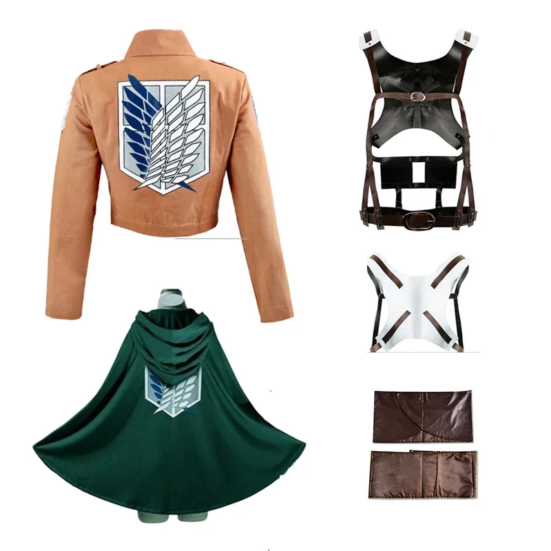 Anime Attack on Titan Levi Ackerman Cosplay Costume Set Wig Jacket Cloak Leather Harness Belt Apron Skirt Scouting Legion Cape