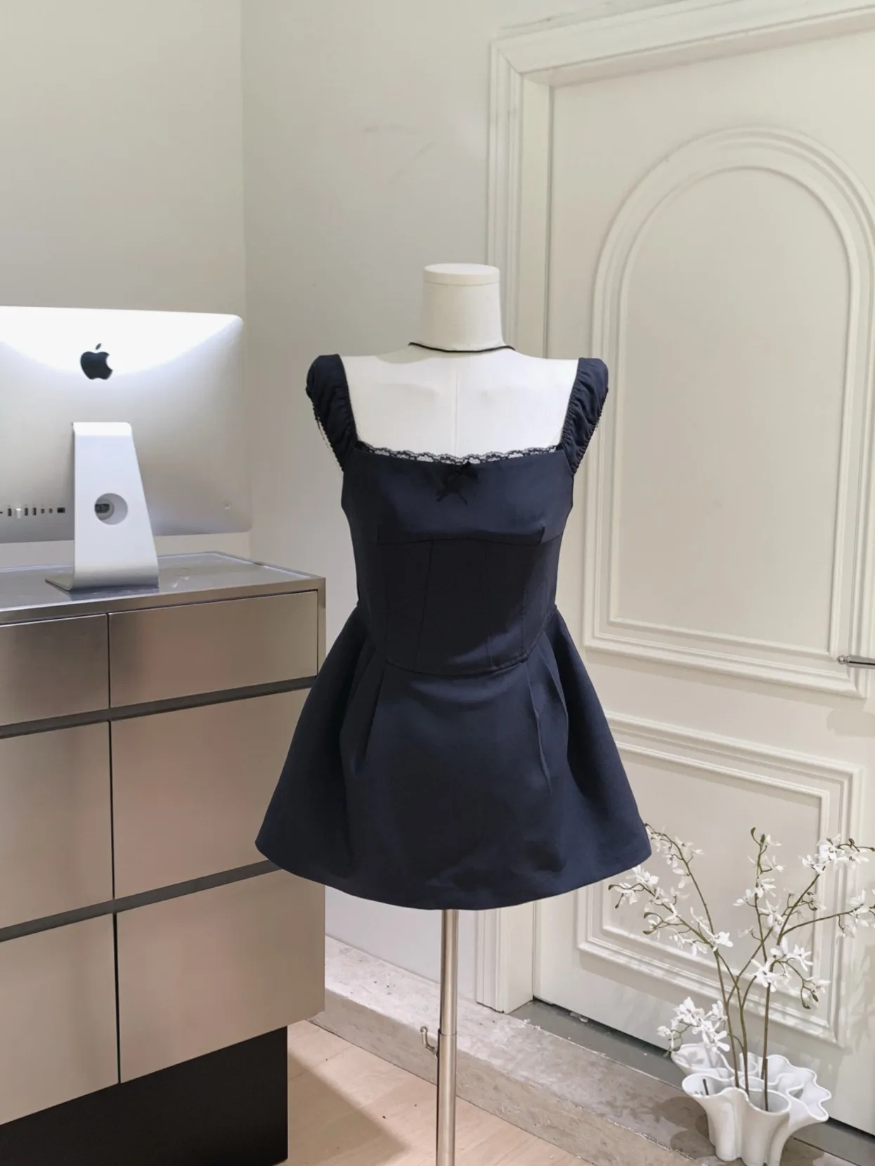 

Korean Fashion Summer New Two Piece Dress Sets Lace Splicing Square Neck Sleeveless Slim A Line Mini Dress + Bud Shorts Outfits
