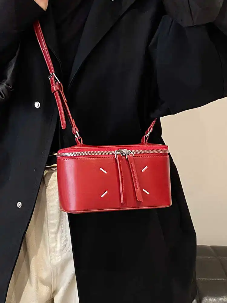 High-grade Red PU Box Bags For Women Autumn New Versatile Temperament Commute Shoulder Crossbody Bags Fashion Niche Handbags