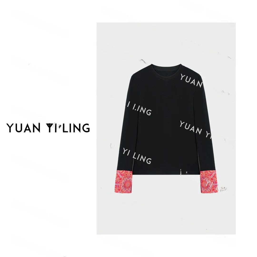 

New Chinese Sle round Ne Long Sve T-irt Gold Tead Embroidery Base Layer Winter Women's Casual Faion Stand Fit