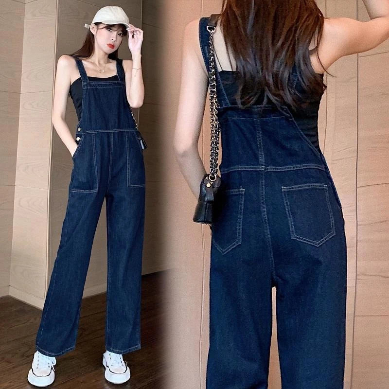 

2026 Women's Dark Wash Denim Overalls Loose High Waist Straight Wide Leg Jumpsuit Autumn Casual Fashion Slim Fit​
