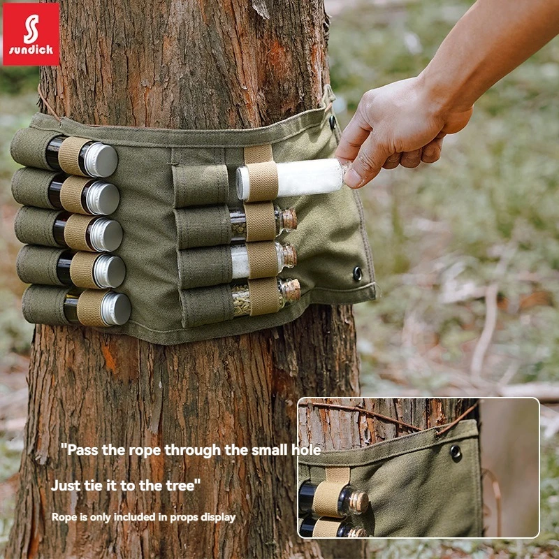 SDK Outdoor camping seasoning bottle storage bag - Glass seasoning bottle - Barbecue seasoning bottle set - Canvas bag