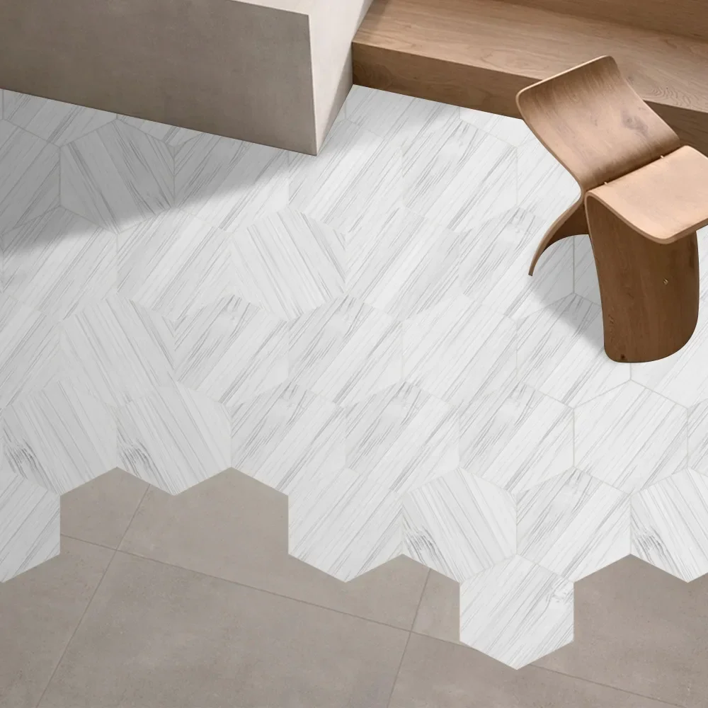 Stereoscopic simulation hexagonal imitation wood grain self-adhesive ceramic tile decorative anti-skid laminated floor tile view 5