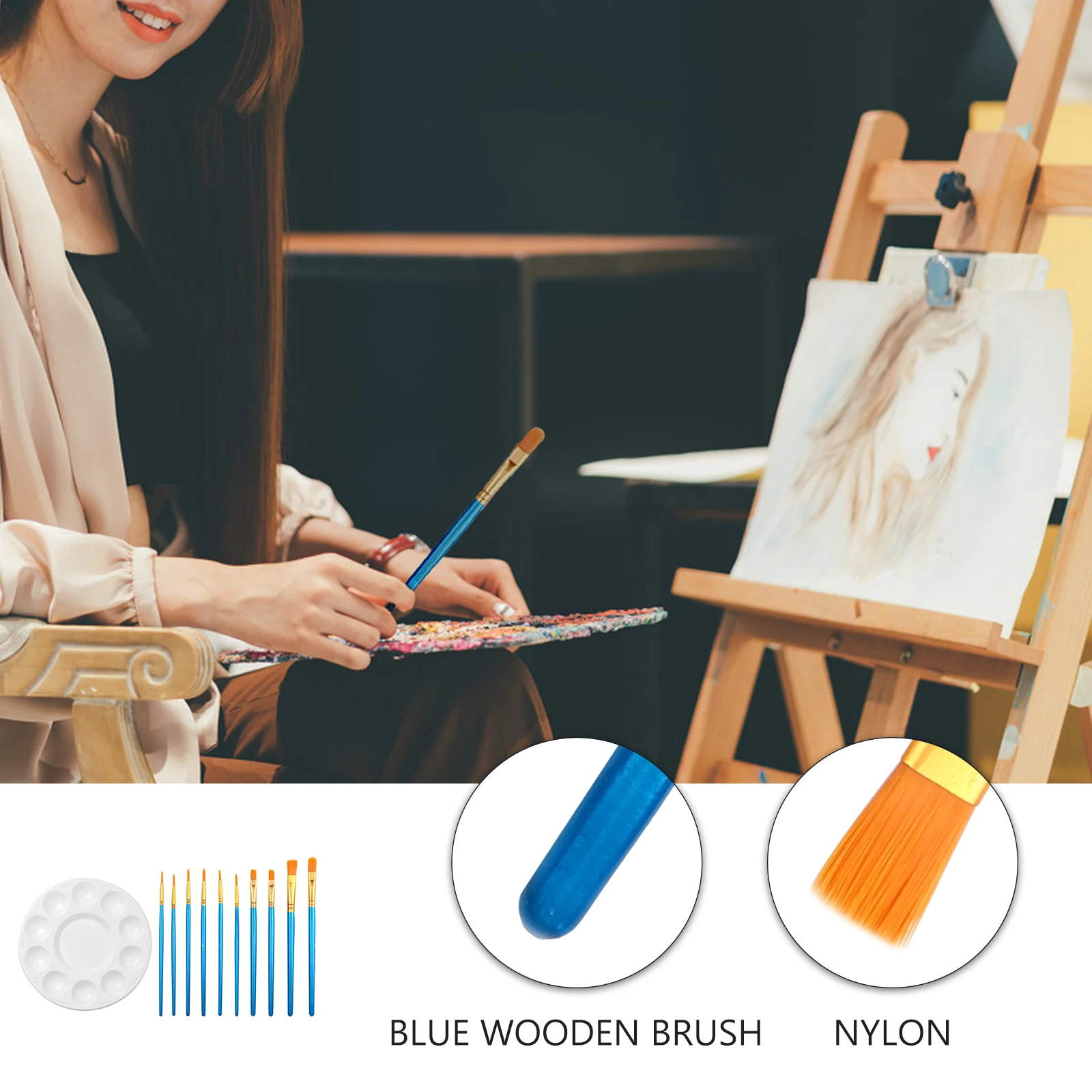 

1Set Paintbrush Palette Pigment Tray Set Plastic DIY Acrylic Oil Watercolor Painting Art Tools for Students Beginners