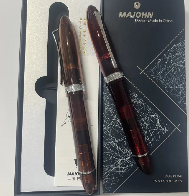 

Majohn V60 Fountain Pen Transparent Red Triangular Piston Resin Ink Writing Pen School Supplies Office Business Gift