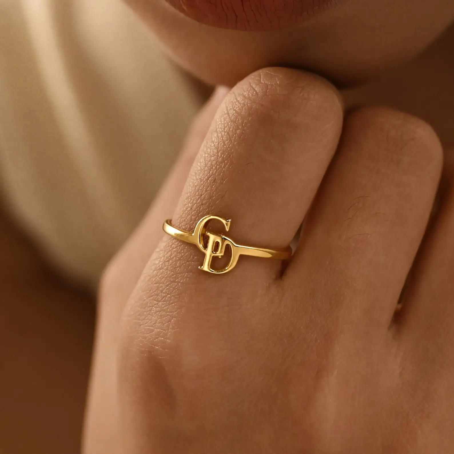 Custom Double Initial Ring  Stainless Steel Couple Initials Letter Ring Skinny Custom Ring Couple Rings Stackable Engraved Rings