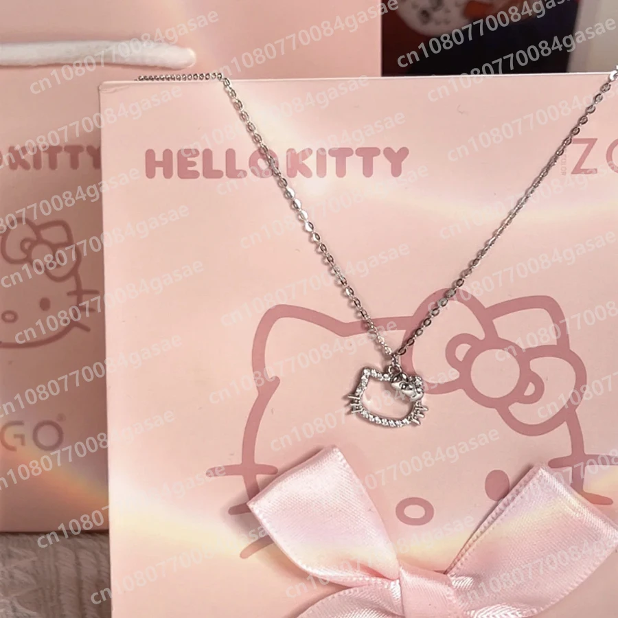 Hello Kitty Necklace Sanrio Y2K Sweet Kawaii Ring Necklaces Cartoon Ornaments Fashion Temperament Exquisite Valentine's Day Gift