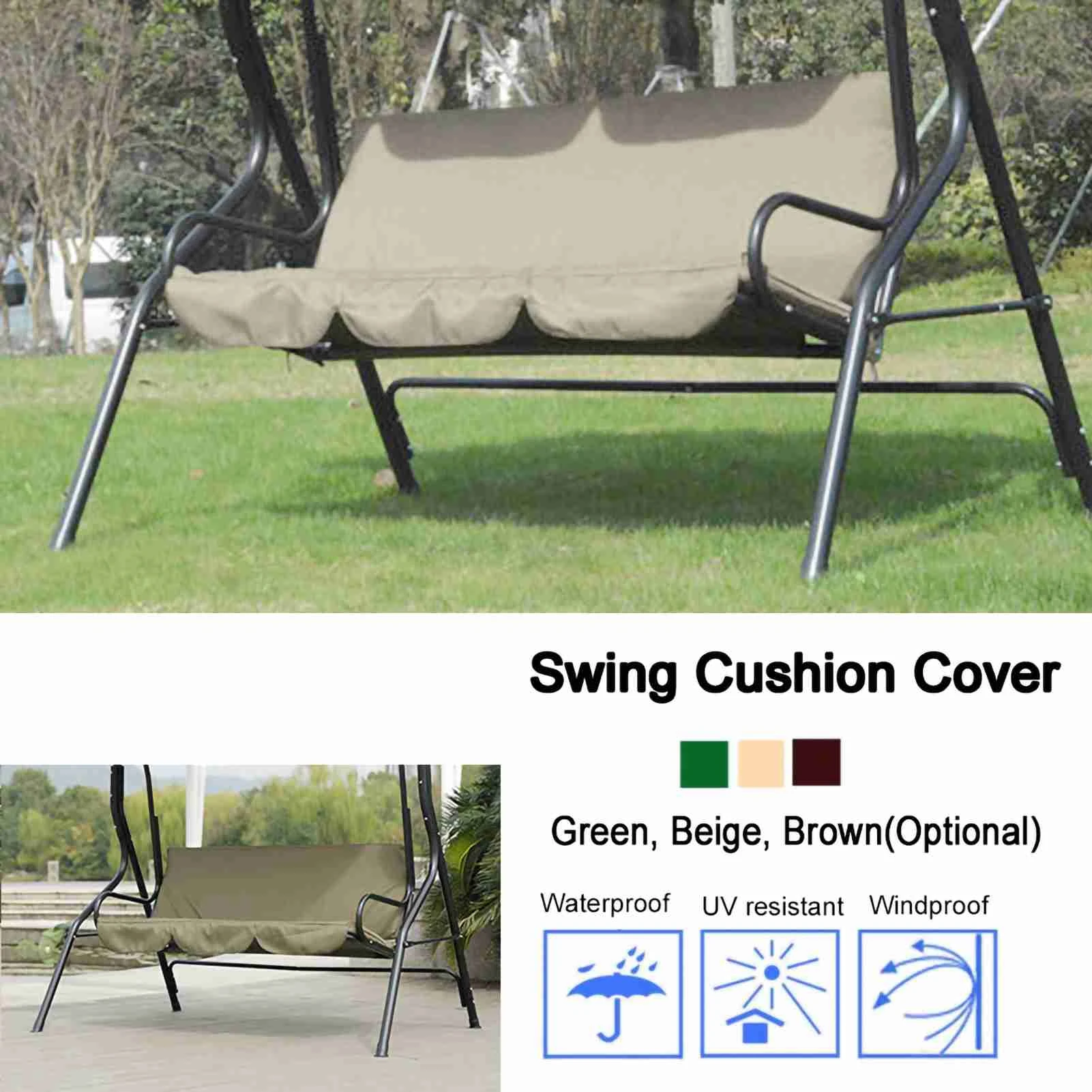 C5 Cushion Cover Garden Courtyard Outdoor Waterproof Polyester Taffeta Threeseater Swing Chair Hammock Seat Cushion Cover