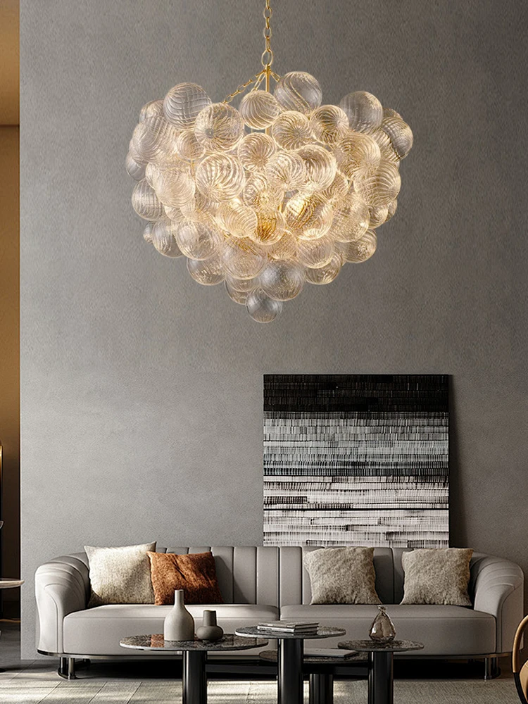 Nordic Glass Bubble Hanging Chandelier Large Foyer Round Ball Ceiling Pendant Light LED Ceiling Chandelier for Dining Room