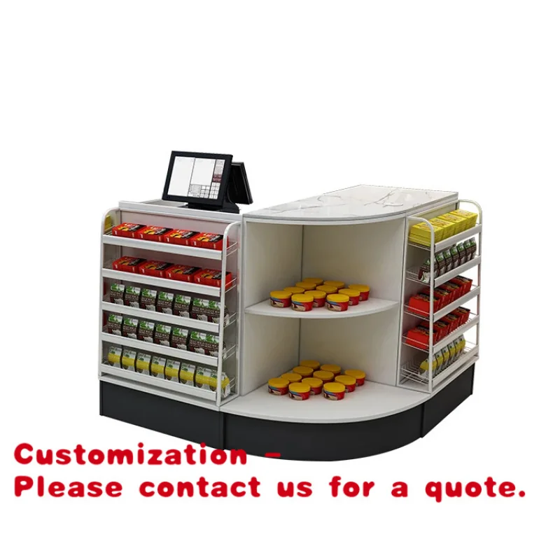 

Customize.Eeception Desk Cashier Counter Shop Convenience Store Simple Steel Wood Style Shop Equipment Supermarket Checkout Coun