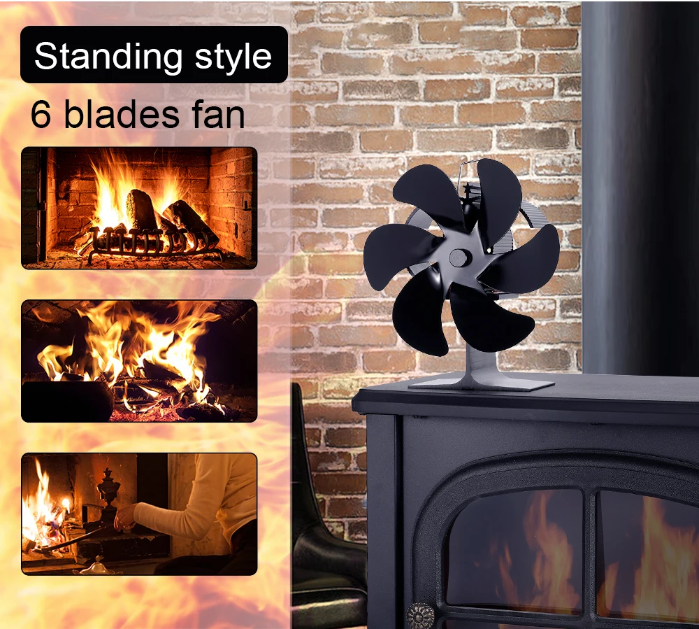 6 Blades Heat Powered Stove Fan Log Wood Burner Outdoor Ice Fishing Wood Stove Fan Eco-fan Home Efficient Heat Distribution