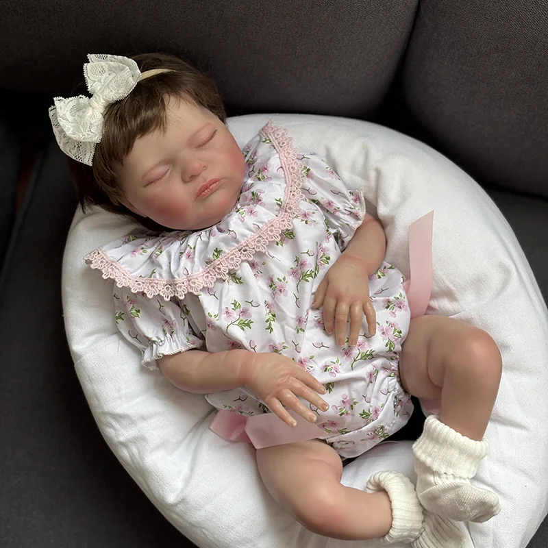 

19-дюймовая кукла Reborn Sleeping Baby Laura с укорененными волосами, реалистичная мягкая кукла Muñecas Reborn с видимыми венами