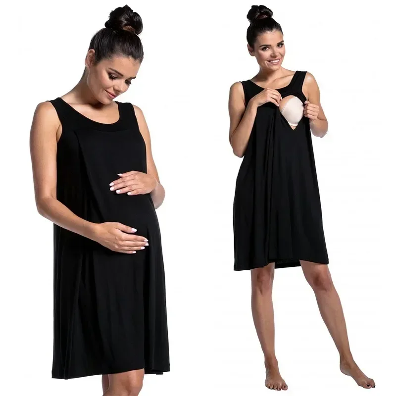 Nursing Dress Solid Color Loose Comfortable Hospital Gown Breastfeeding Dress 2024 Maternity