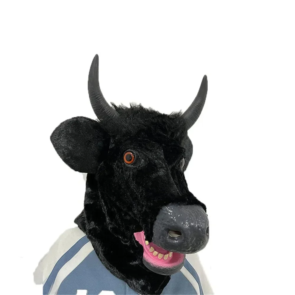 واقعية تتحرك الفم القرن قناع الرعب البقرة السوداء أفخم هيدسويت هالوين كرنفال حفلة تنكرية الحيوان زي الدعائم