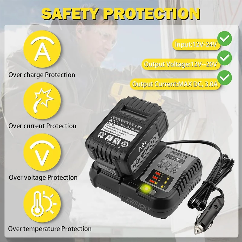 

for DeWalt 18V 20V Lithium Battery Replace DCB112 Vehicle Charger Portable Car Charger With LED Indicator Cigarette Lighter Plug