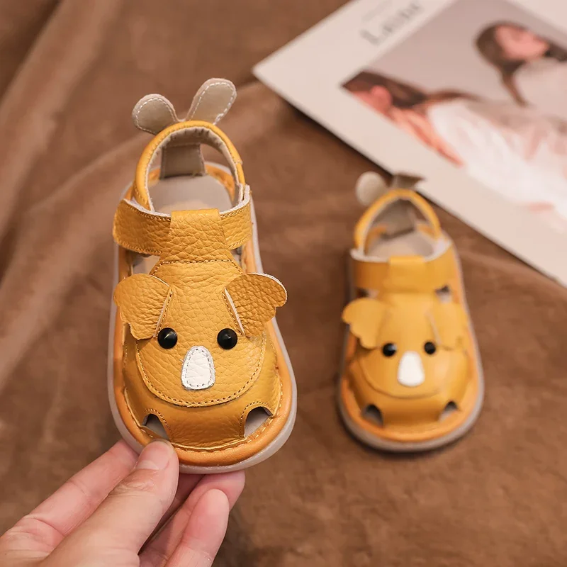 Baby Girls Boys Sandals Soft Sole Anti Slip Infant Toddler Shoes Summer Kids Genuine Leather Shoes Cartoon Child Beach Sandals