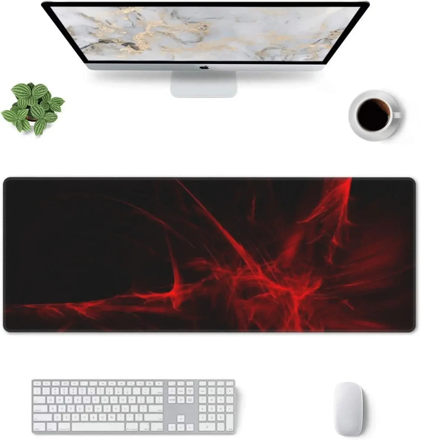 Red Black Mouse Pad Long Non-Slip Rubber Base Stitched Edge Large Extended Full Desk Mat XXL for Home Office Gaming Work