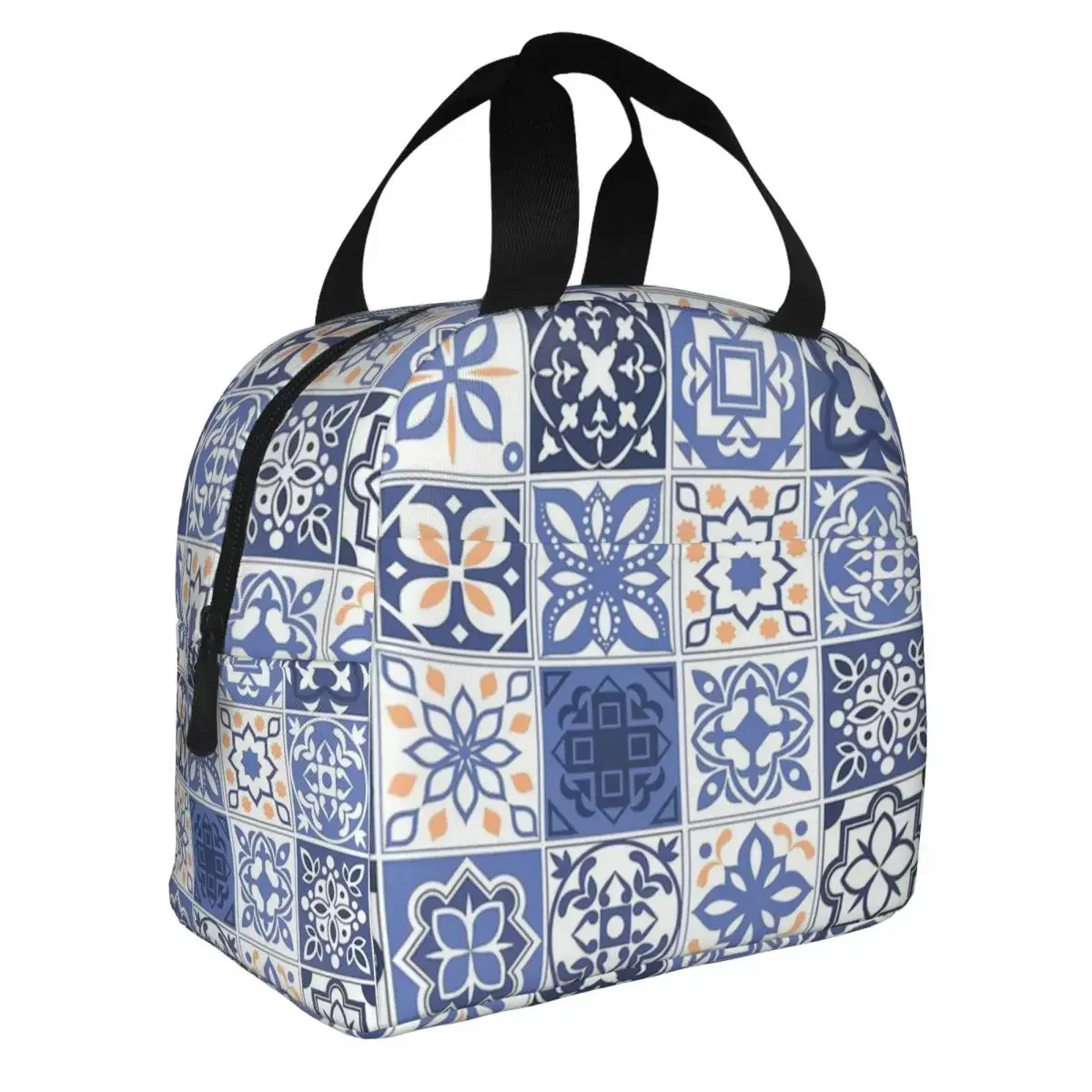 Lunch Bag for Men Women Blue Portuguese Tile Thermal Cooler Portable Picnic Travel Canvas Tote Handbags