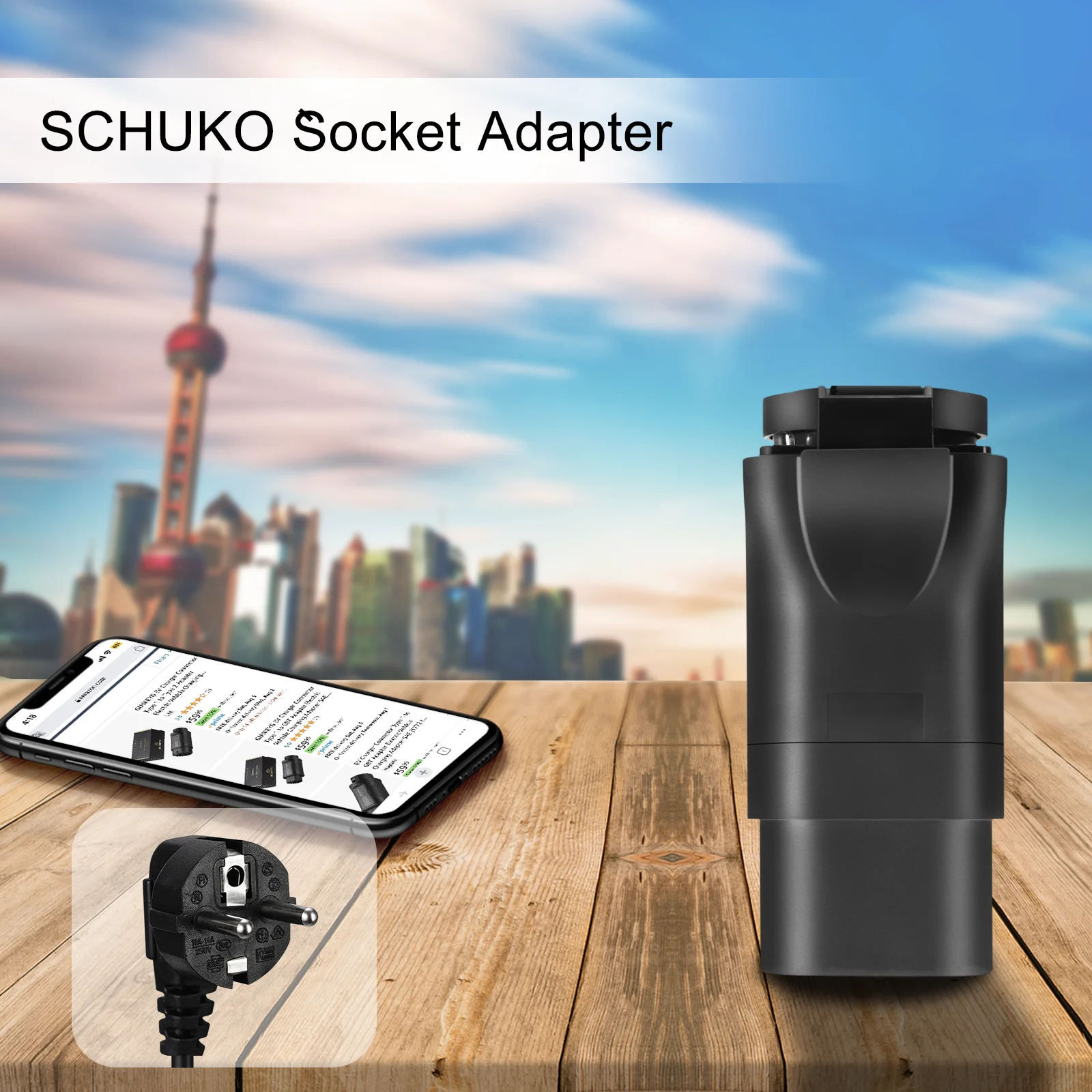 Type2 to Schuko Converter Portable 220V Type 2 Male Plug to Schuko Socket EV Charging Adapter For EV Charger EV Connector