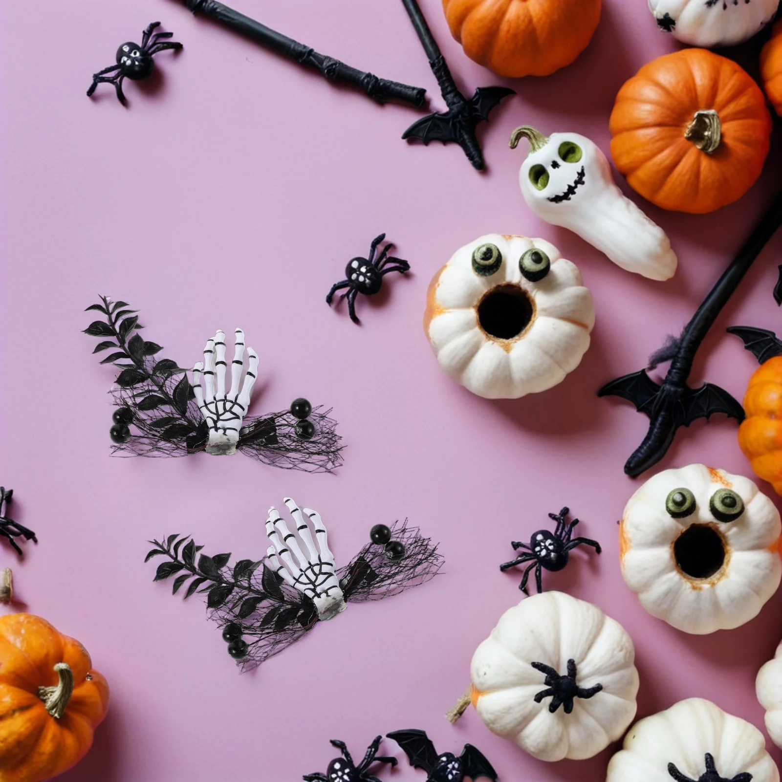 

4 Pcs Halloween Headdress Horror Headpieces Punk Hair Clips Skull Zombie Spider Web Barrettes