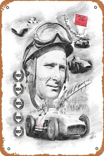 Muecddoa Juan Manuel Fangio Poster Metal Tin Sign Vintage Man Cave Wall Decor