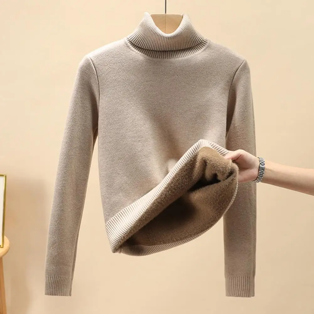 Winter Sweater High Collar Solid Color Cold-proof Thicken Elastic Neck Protection Pullover Basic Soft Women Sweater for Daily