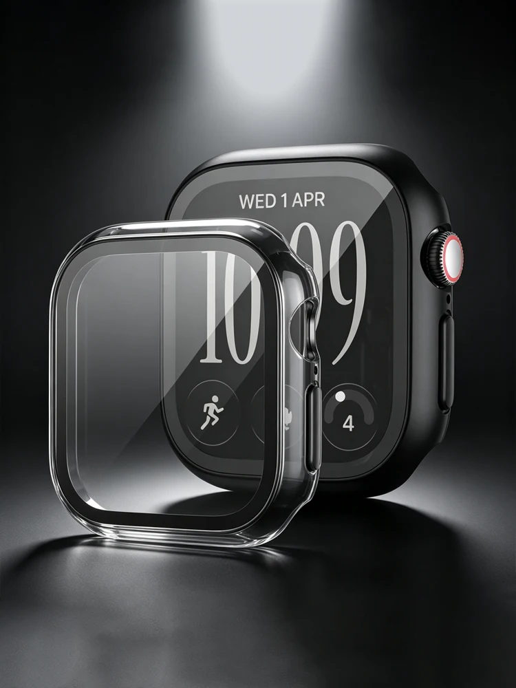 2 pcs Cases For Apple Watch 44mm 40-41 42mm 45mm 46mm Screen Protector Tempered Glass Cover Apple Watch 12 11 10 8 7 9 6 SE 5 4