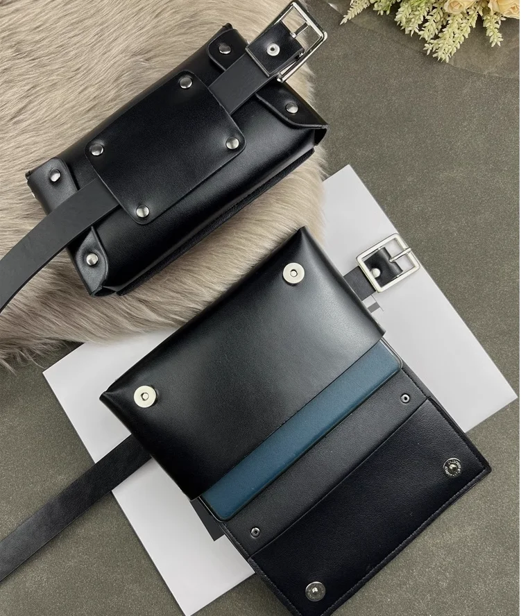 Silver Black MIni Waist Packs Women PU Leather Waist Belts With Phone Bag Street Wallet Purse Phone handbag Small Shoulder Bags