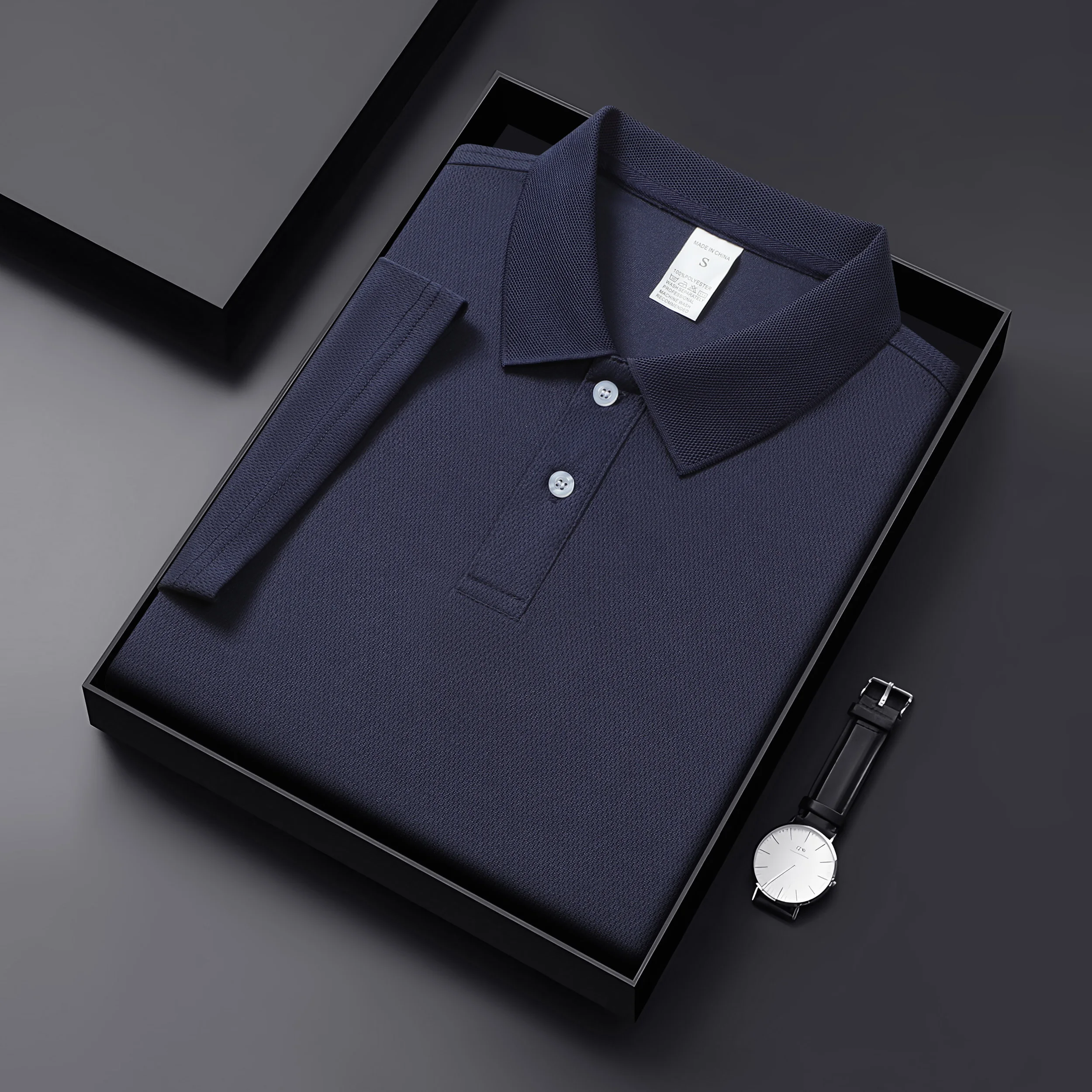 Men new 100% polyester fiber Polo shirt seamless high-end luxury cool fabric business casual golf slim fit shirt collar T-shirt
