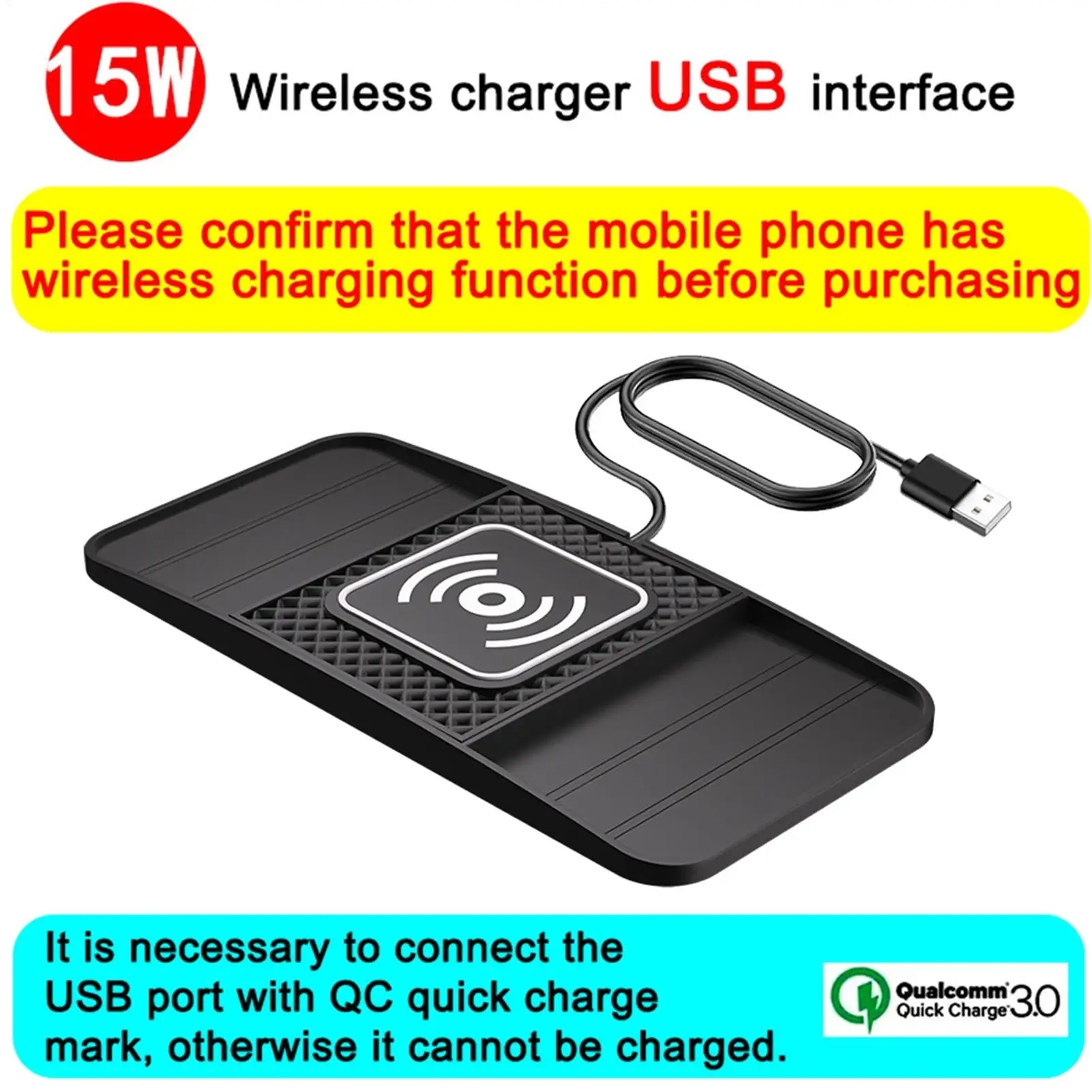 Car Wireless Charger Pad Auto Phone Charger Mat Fast Charging Device Vehicle Accessories For Phones Tablets Earphones Sedans