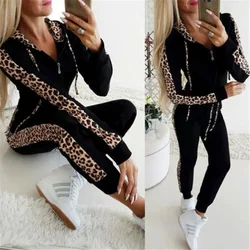 2023 Autumn Women Women Sets Ladies Sports Jogging SuitsTracksuits Set Leopard Print Hoodies Sweatshirt Crop Tops Long Pants